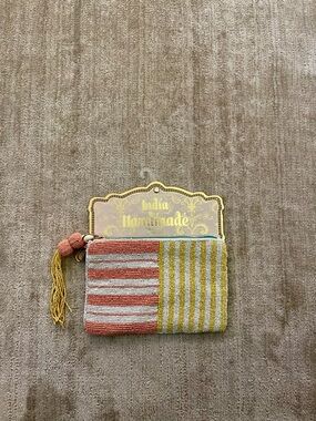 ✅✨💫Beaded Stripe Wristlet in Coral, Yellow & Cream